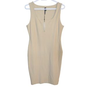 Sonia Benezra Scoop Neck Bodycon Mini Dress nude tan beige Large medium A1